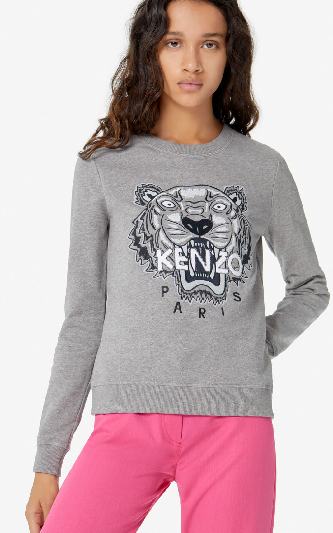 Kenzo Tiger Sweatshirt Bayan Gri | 4280-QYGRZ